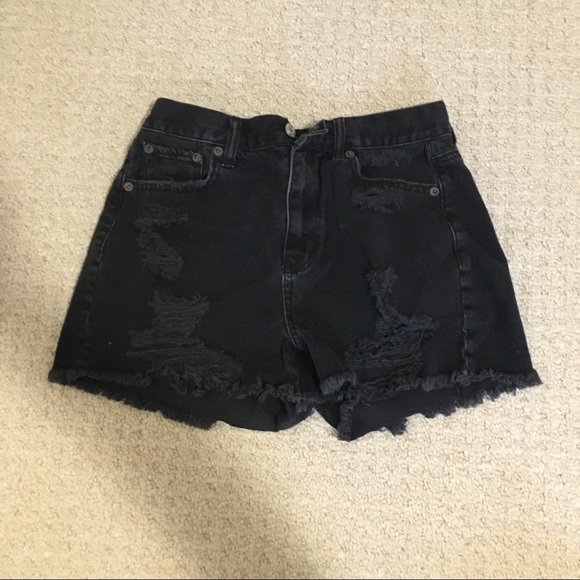 American Eagle Black Distressed Denim Mom Shorts